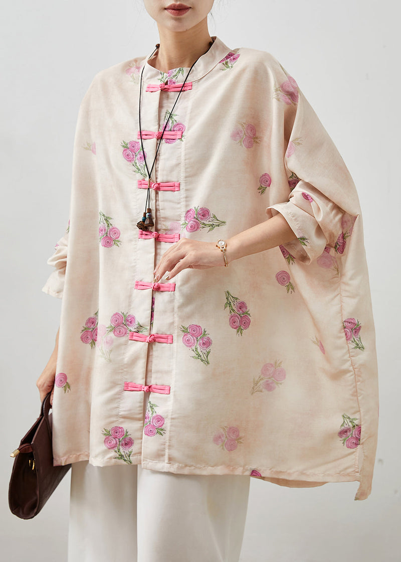 Apricot Chinese Button Linen Loose Shirt Top Spring