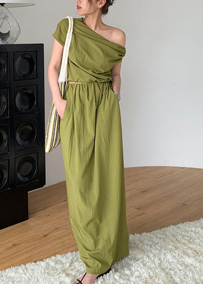 Fine Green Cold Shoulder Cotton Two Pieces Set Summer