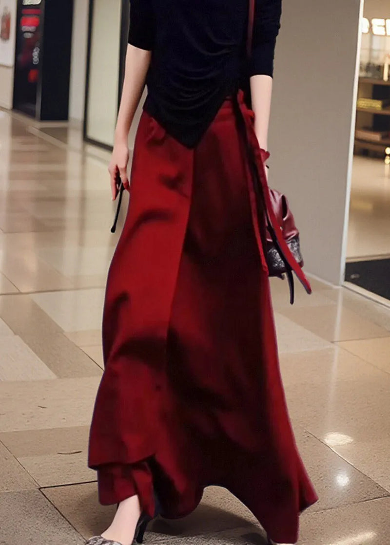 Loose Red Lace Up Pockets High Waist Skirt Summer