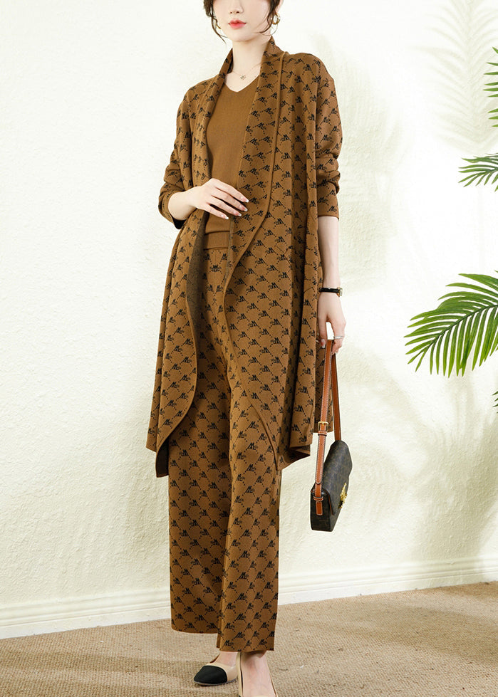 Coffee Print Silm Fit Cotton Three Piece Set Outfits Fall