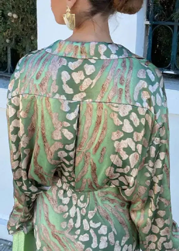 Loose Green Print Shirts and Skirts Two Pieces Set Spring