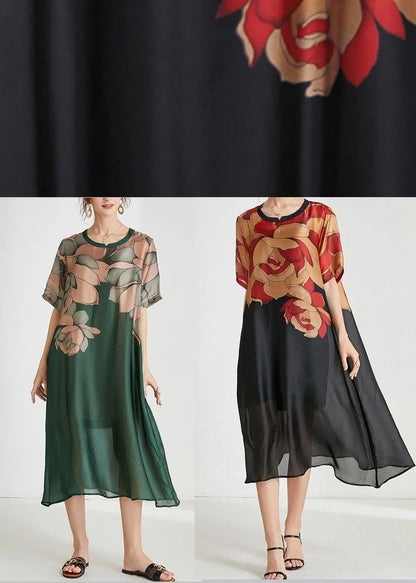 Simple Black Print Chiffon Short Sleeve Summer Dresses