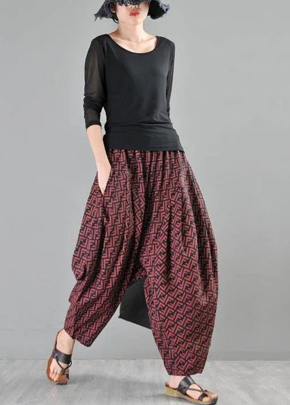 Stylish Red Print Linen Harem Pants Summer