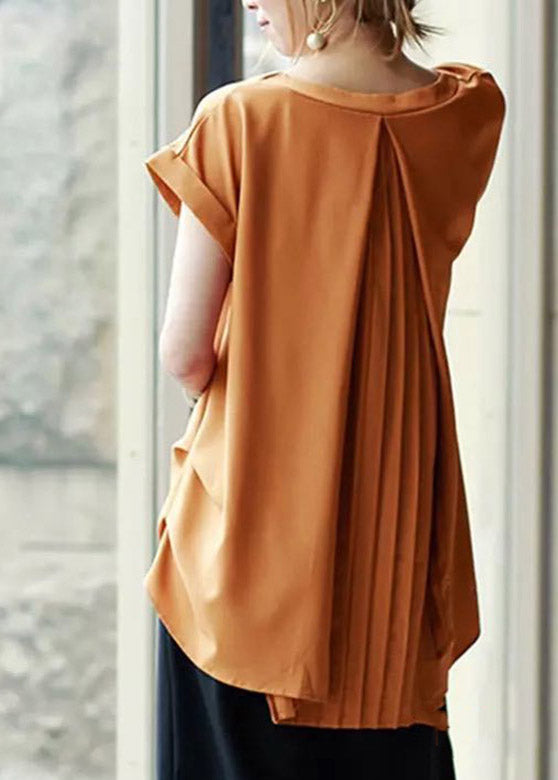 Caramel V Neck Chiffon T Shirt Short Sleeve
