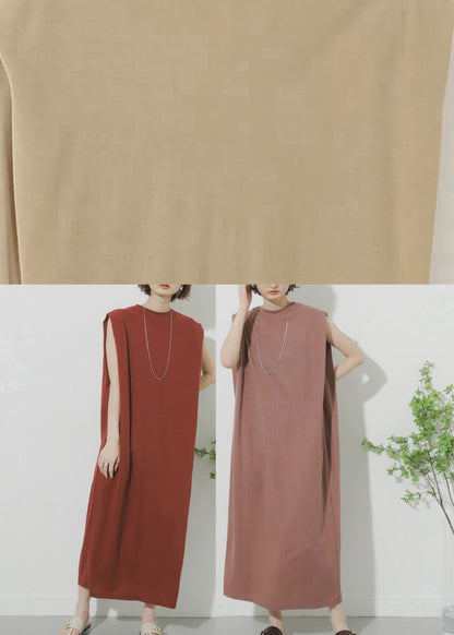 Khaki O-neck Maxi Dress Summer