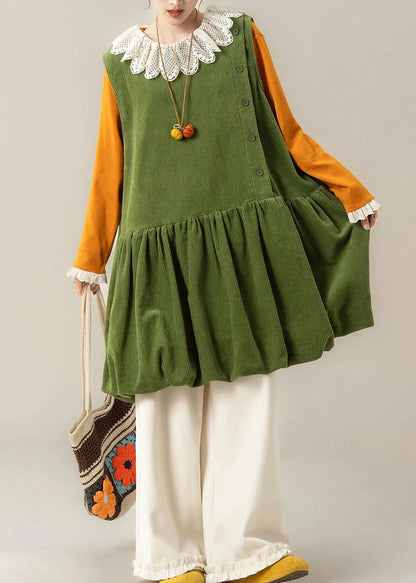 Green Oversized Corduroy Mid Dress Spring