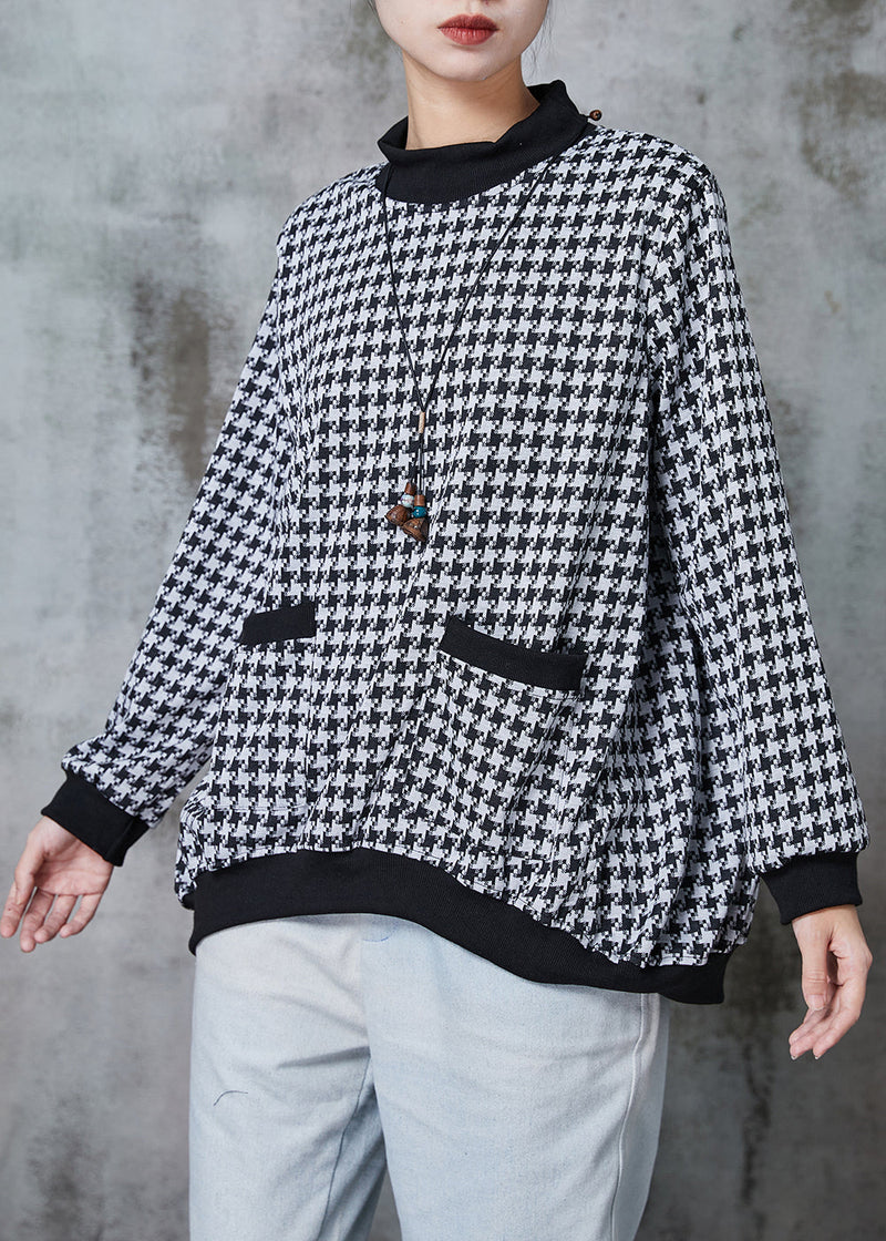 Black Oversized Plaid Cotton Sweatshirt Spring