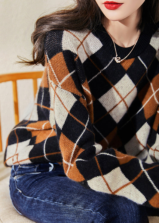 Brown Chocolate Colour Print Woolen Knit Sweatshirts Long Sleeve