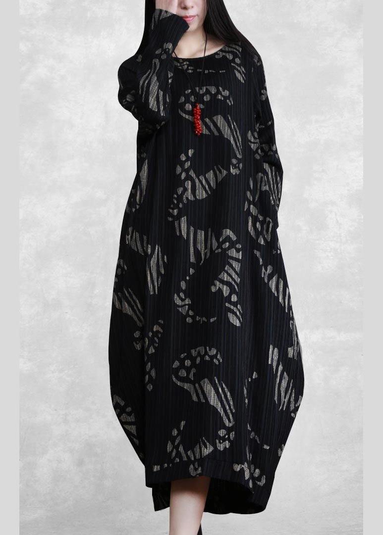 O Neck Spring Tunics Runway Black Print Long Dresses