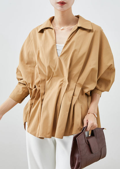 Khaki Oversized Wrinkled Cotton Shirts Batwing Sleeve