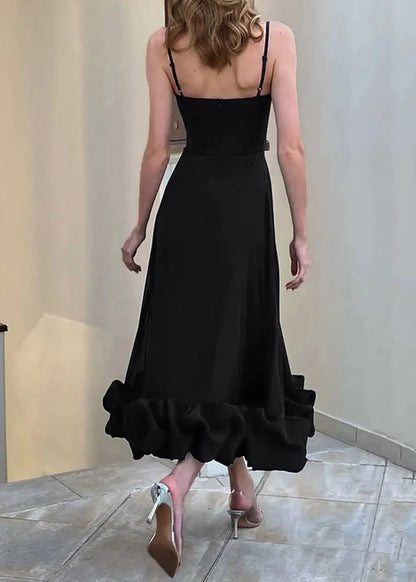 New Black Cold Shoulder Cotton Spaghetti Strap Dress Sleeveless
