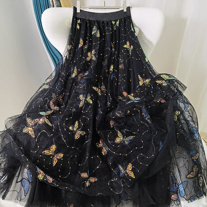 Black Embroidery Butterfly Sequins Tulle Summer Skirts