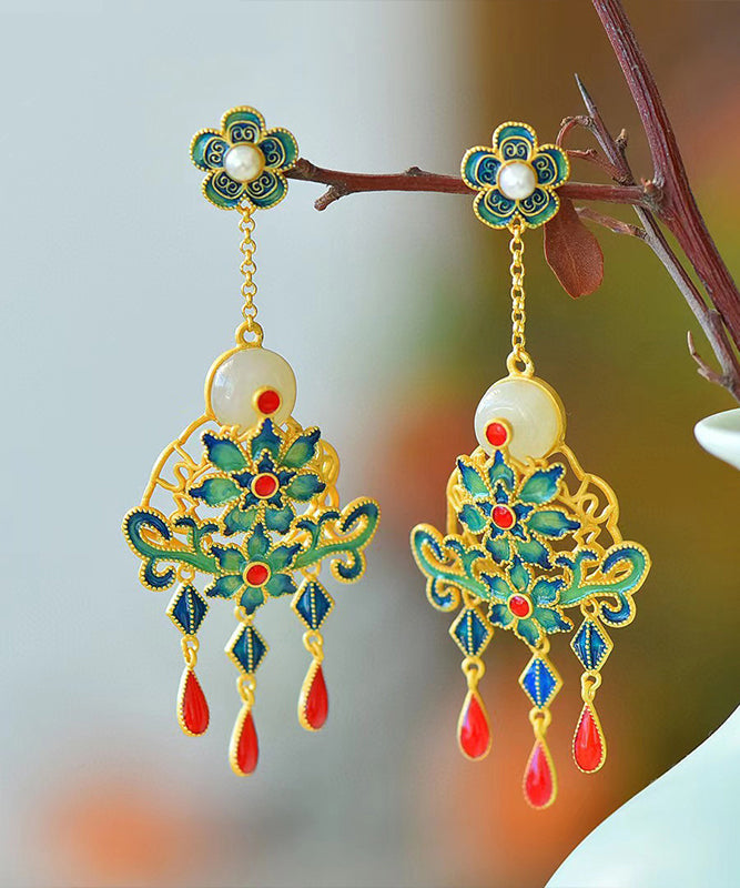 Green Sterling Silver Jade Pearl Drop Earrings