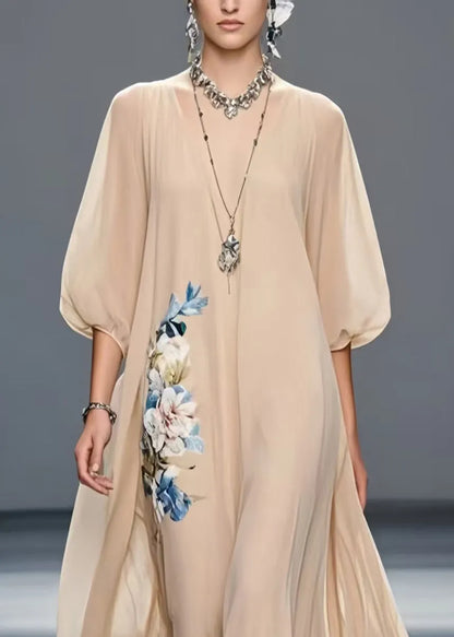 Art Khaki Oversized Chiffon Holiday Dress Summer