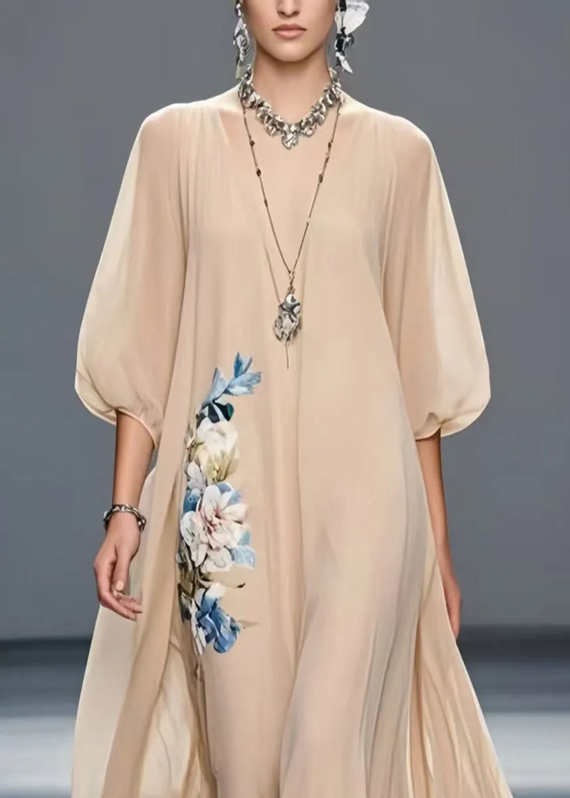 Art Khaki Oversized Chiffon Holiday Dress Summer