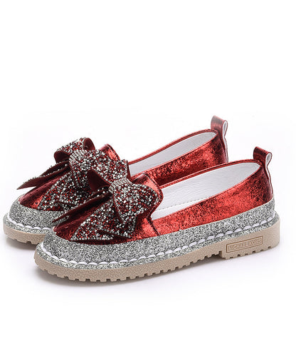 Red Bow Zircon Splicing Penny Loafers