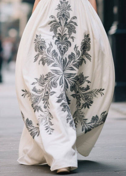 White Oversized Print Cotton Maxi Dress Summer