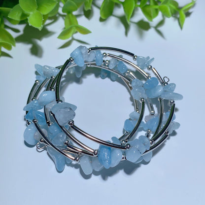 Adjustable Amethyst Chip Healing Bracelet With Aquamarine