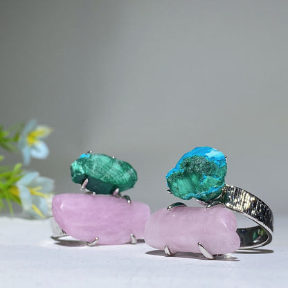 Adjustable Double Raw Crystal Stone Spiritual Ring Healing Energy