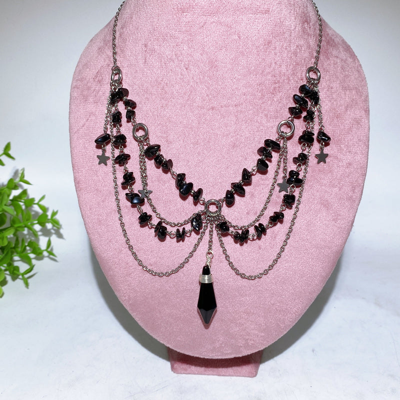 Adjustable Healing Crystal Necklace With Fluorite and Amethyst Pendant