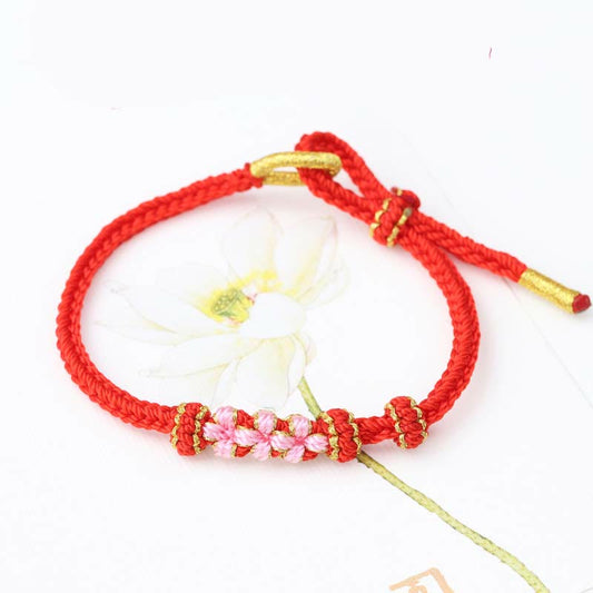 Adjustable Red String Bracelet With Peach Blossom Luck Symbol