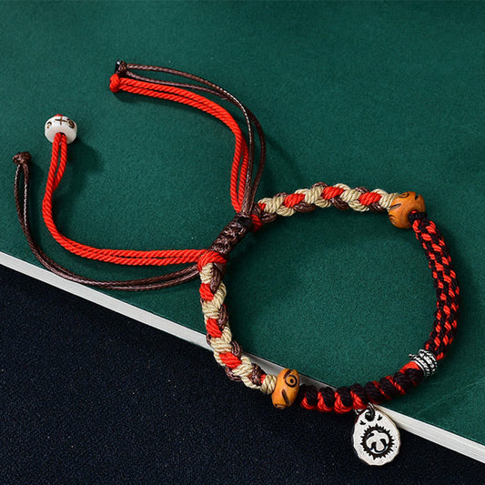 Adjustable Red String Garuda Bracelet With Tibetan Silver Charm