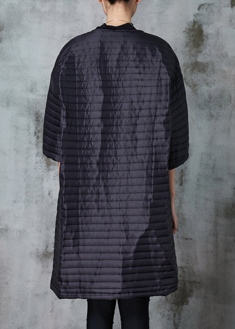 Black Fine Cotton Filled Coats O-neck Oversized Half Sleeve