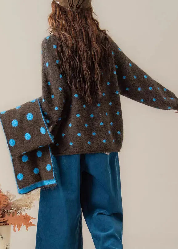 Blue Dot Cozy Scarf Knit Coats O-neck