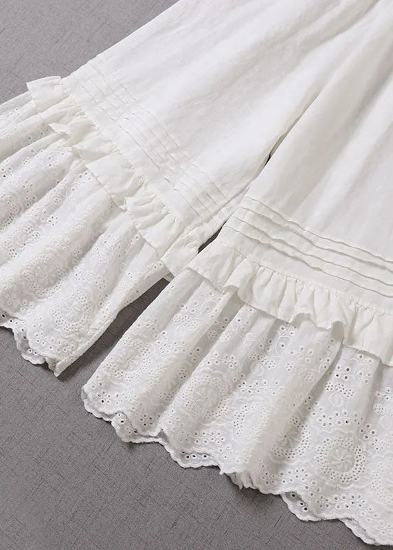 Style White Ruffled Patchwork Pants Spring
