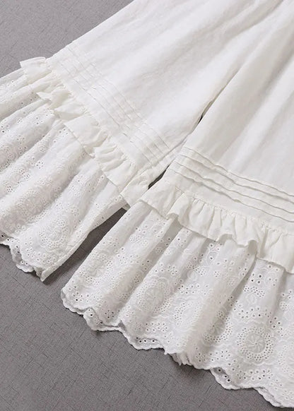 Style White Ruffled Patchwork Pants Spring