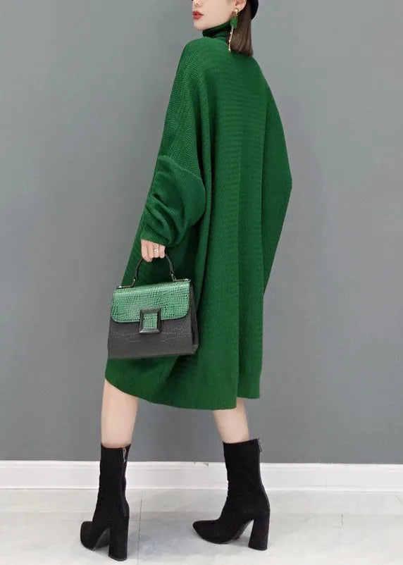 Green Turtleneck Knitted Sweater Dress Fall