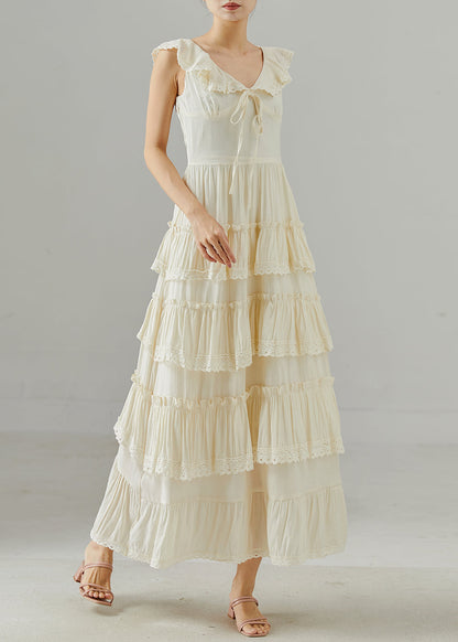 White Ruffles Patchwork Cotton Holiday Dresses Summer
