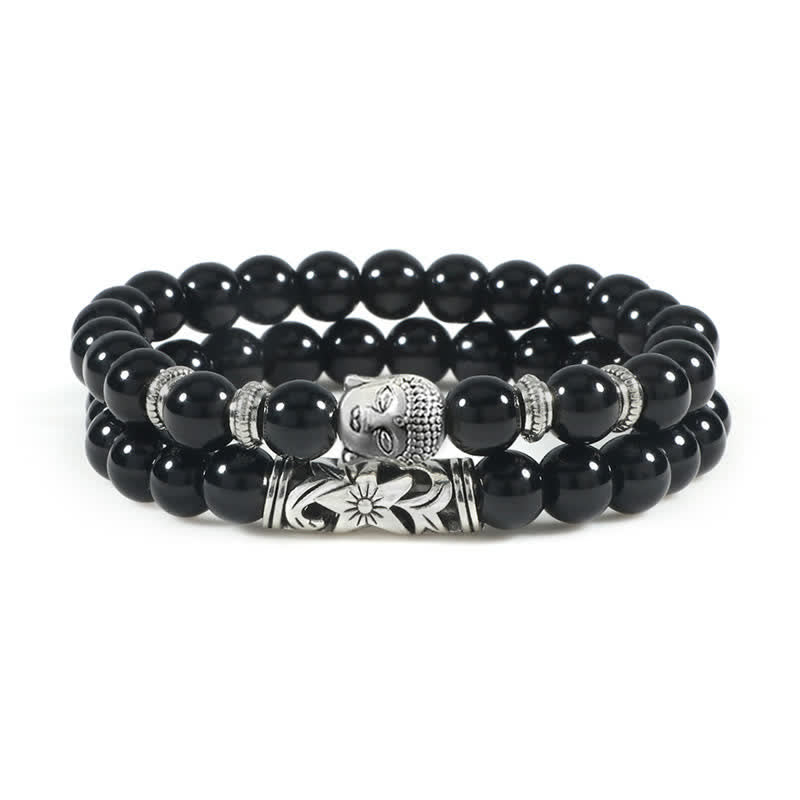 Buddha Stones 2pcs Natural Crystal Agate Buddha Protection Bracelet