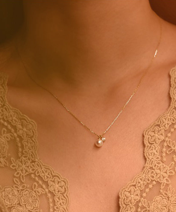 Original Design Gold Pearl Zircon Pendant 14k Gold Necklace