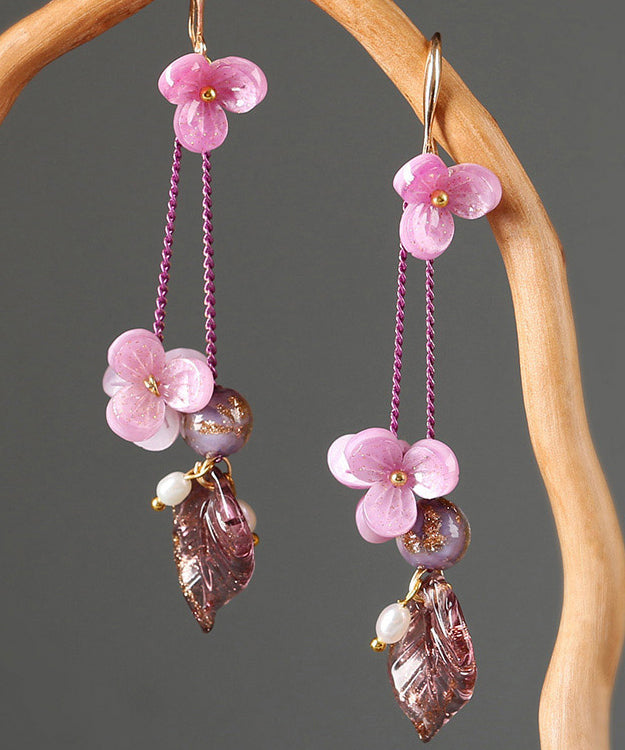 Art Pink Sterling Silver Water Drop Drop Earrings