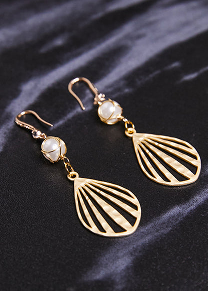 Fan-shaped 14k Gold Pearl Drop Earrings New Style