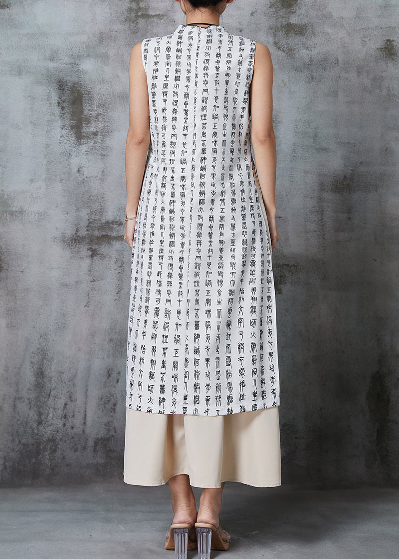 White Print Cotton Oriental Two Piece Set Clothing Summer