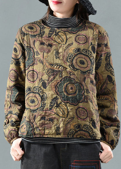 Black O-neck Print Fine Cotton Filled Pullover Spring