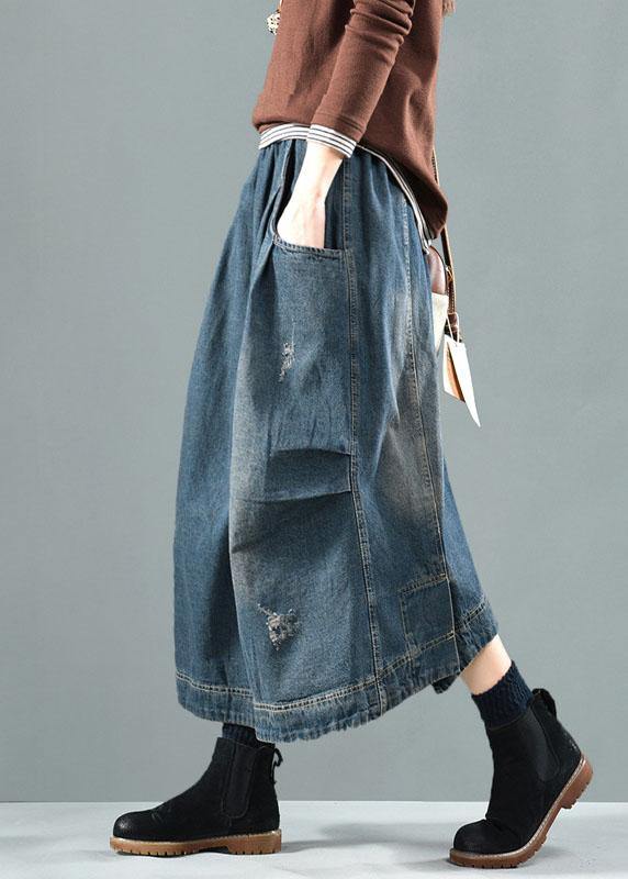 Blue Pockets Retro Patchwork Summer Skirts Denim Spring