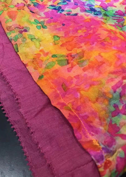 Orange O Neck Print Patchwork Linen Blouse Tops Summer