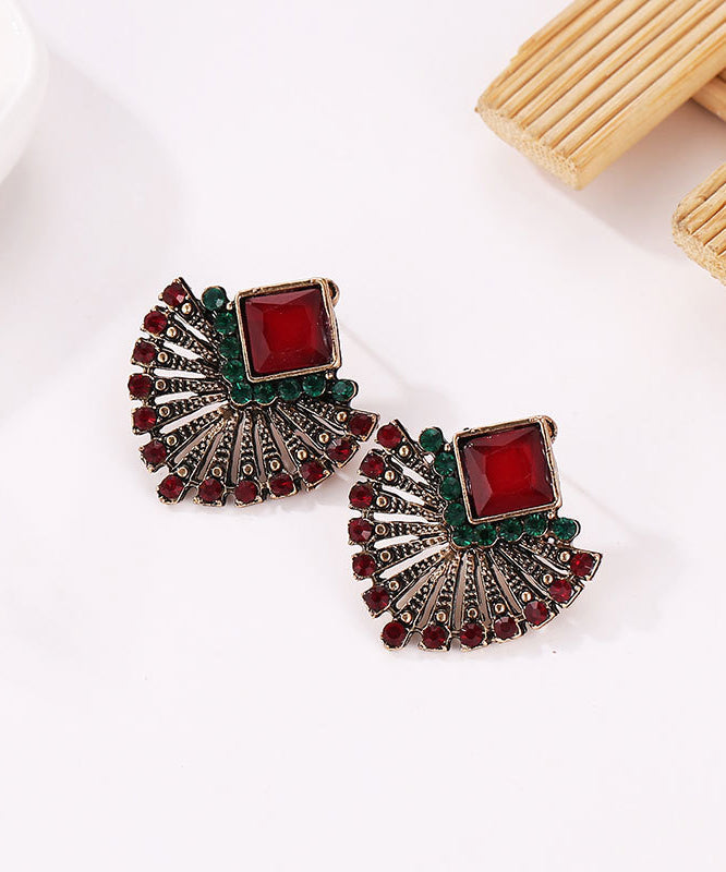 Rainbow Alloy Zircon Crystal Fan-shaped Stud Earrings