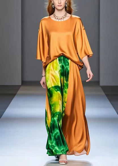 Orange Patchwork Draping Silk Holiday Dresses Bracelet Sleeve