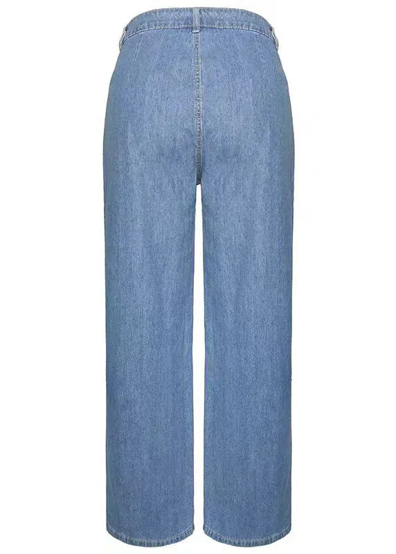 Blue Pockets Denim Wide Leg Pants Spring