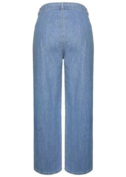 Blue Pockets Denim Wide Leg Pants Spring