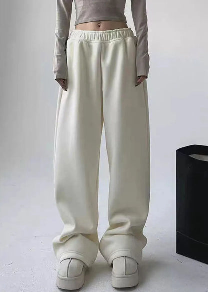 Brief White Patchwork Warm Fleece Straight Pants Spring