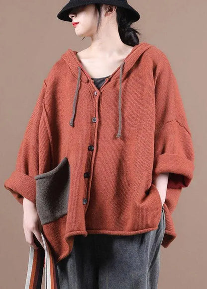 French Red Pockets Sweater Coat