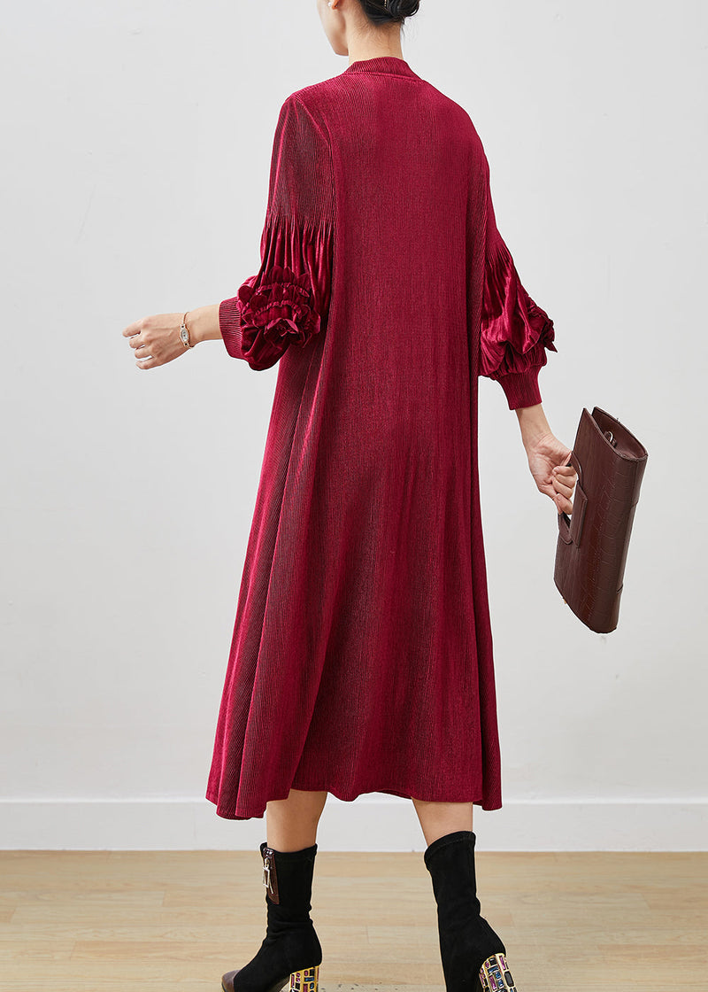 Diy Mulberry Nail Bead Silk Velour Maxi Dresses Lantern Sleeve