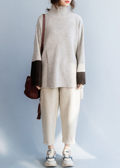 Black Turtle Neck Patchwork Knit Sweaters Spring