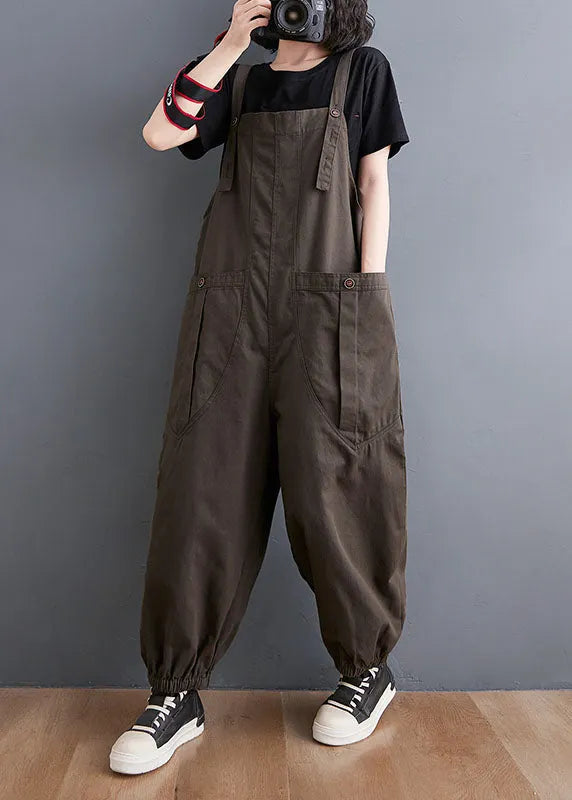 Yellow Slash Neck Patchwork Pockets Harem Jumpsuit Fall