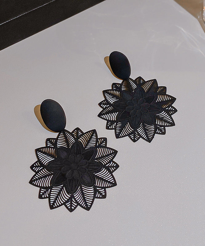 Stylish Black Sterling Silver Alloy Hollow Out Drop Earrings